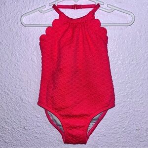 kate spade Girls' Bright Red Scalloped One-Piece Swimsuit